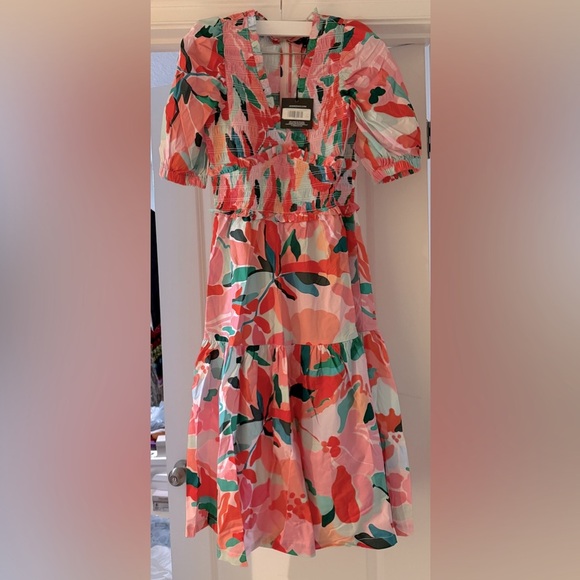 Jessie Zhao Ramona Watermelon Smocked Midi Dress - Picture 2 of 8